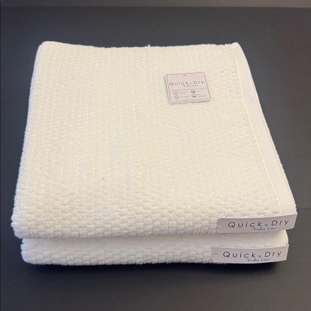 2pc TRULY LOU 100% Cotton Quick Dry Bath Towel Set - White